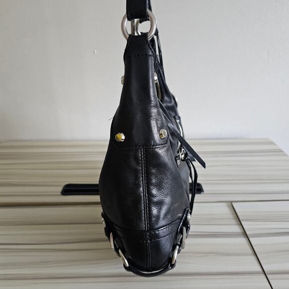 Michael Kors Fallon Black Leather Hobo Shoulder Bag - Picture 3 of 9